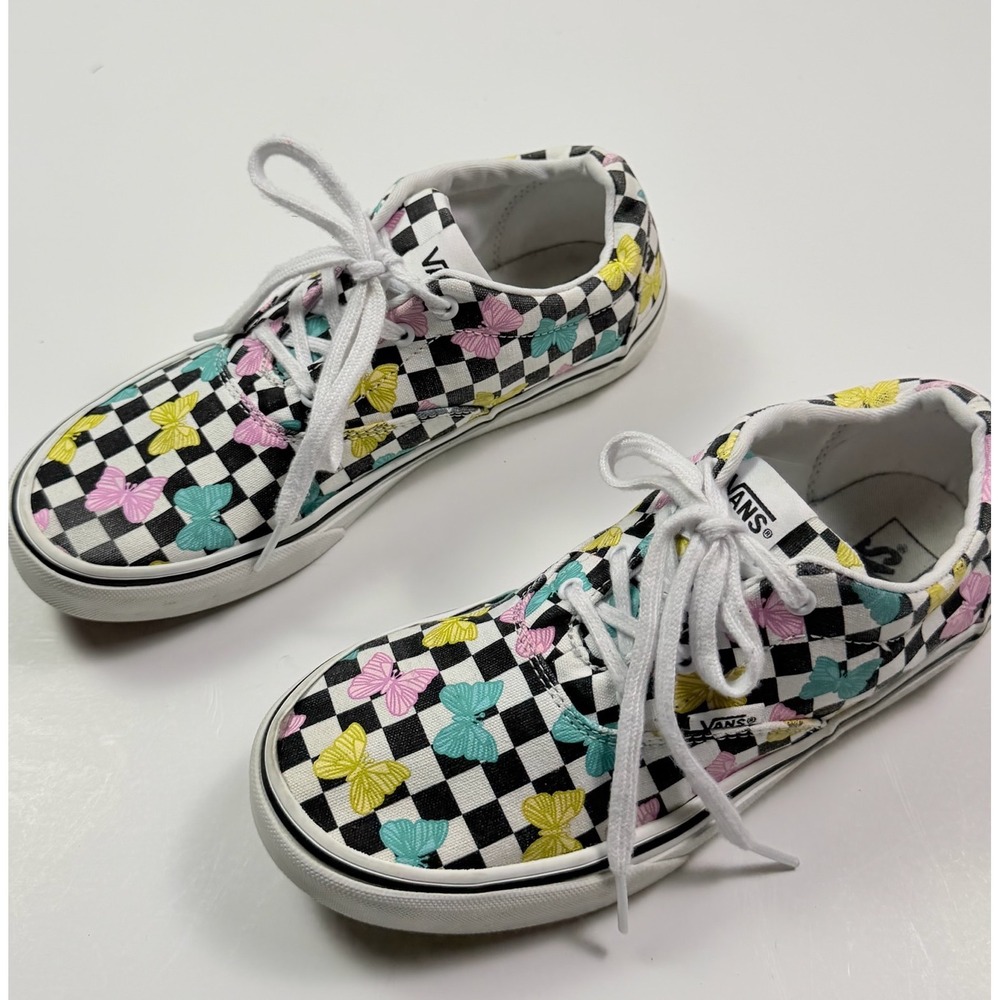 Vans Missy Checkerboard Butterfly Print Low Top Sneakers Black White US 5.0